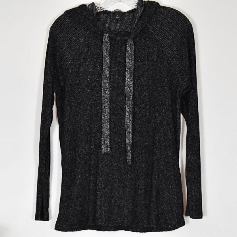 Kenneth Cole Hooded Pullover Long Sleeve Tunic Sweater Top Black Size S